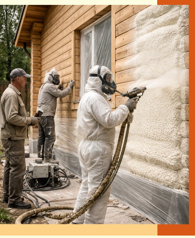 Утепление дома из бруса ППУ в Барабинске от 3910 руб/м2 под ключ | ТепломастерБбн