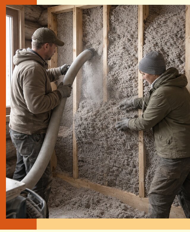 Утепление бревенчатого дома эковатой в Барабинске