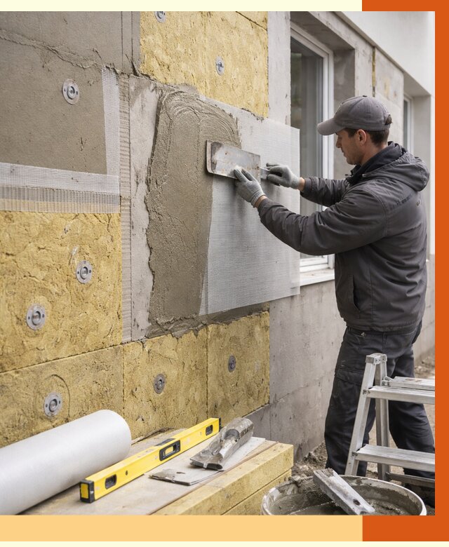 Утепление фасада под штукатурку в Барабинске от 4266 руб/м2 — монтаж пенопластом и минватой | ТепломастерБбн