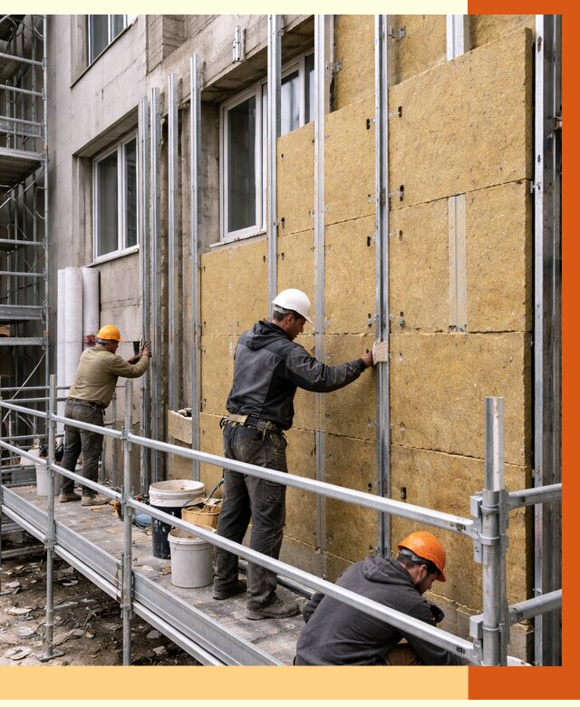 Утепление вентилируемого фасада в Барабинске от 5688 руб/м2 — монтаж и утепление вентфасад | ТепломастерБбн