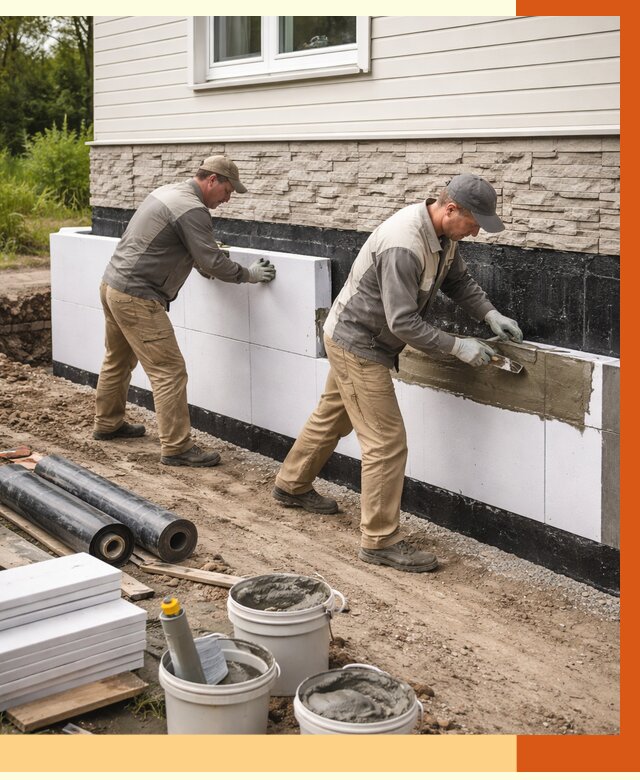 Утепление фундамента снаружи в Барабинске от 4266 руб. за м² | ТепломастерБбн