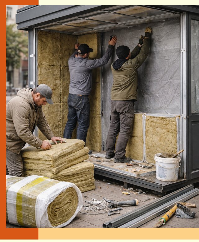 Утепление павильона шаурмы под ключ в Барабинске