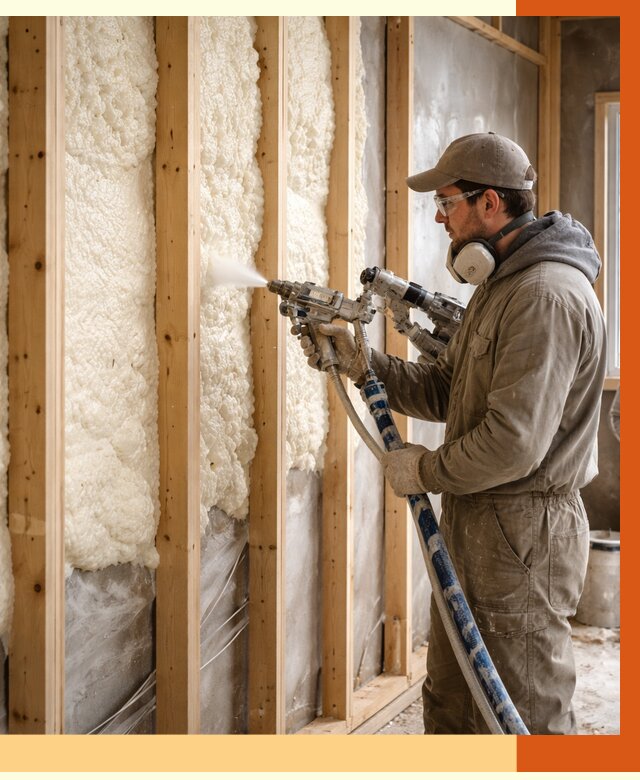 Утепление каркасной стены ППУ в Барабинске от 4317 руб./м2 под ключ | ТепломастерБбн