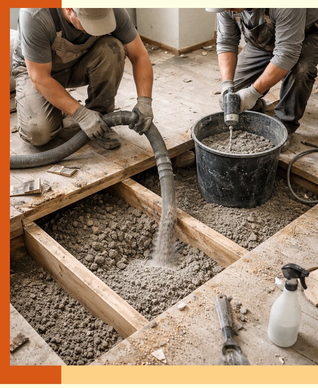 Заполнение пустот пола в Барабинске полиуретаном и пенополистиролом