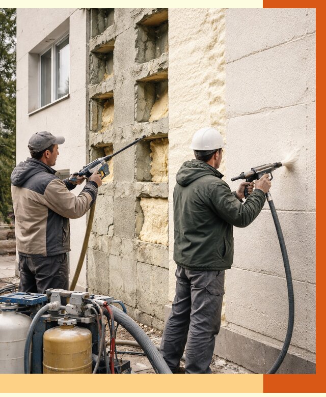 Заполнение пустот фасада в Барабинске от 4571 руб. — утепление пустот облицовки | ТепломастерБбн