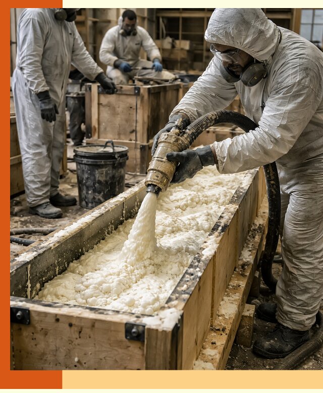 Заливка пенополиуретана в формы для утепления в Барабинске