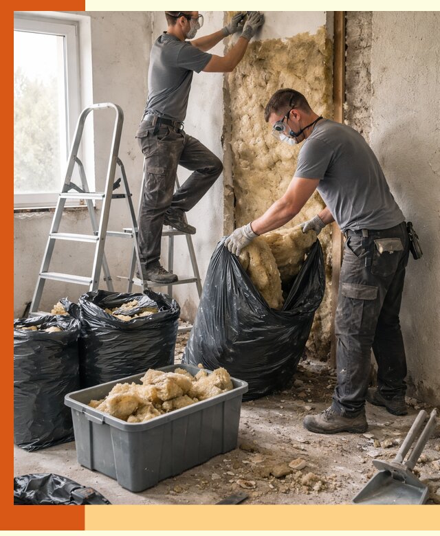 Демонтаж старого утеплителя и вывоз отходов в Барабинске